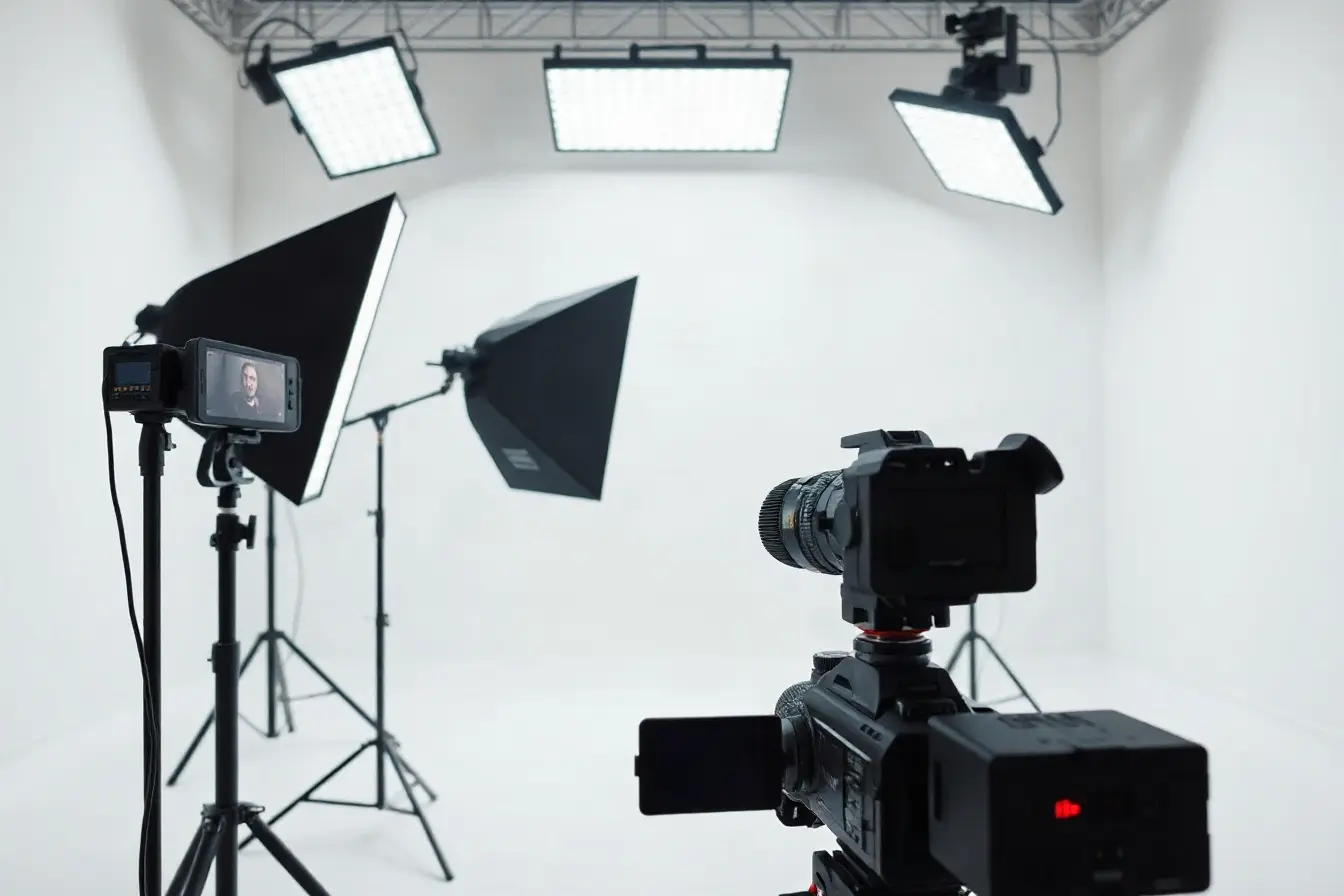 Product video lighting setup in a bright studio