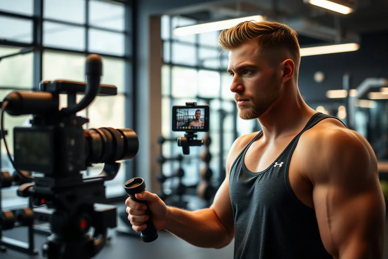 Fitness trainer being filmed for short-form social media content